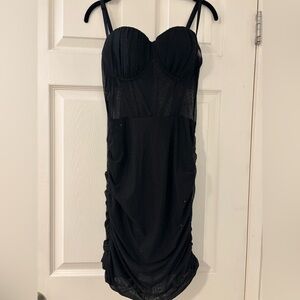 Black mesh corset dress with black rhinestones